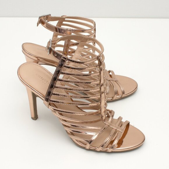 Christian Siriano Payless Womens Strappy High Heel Shoes Metallic Rose Gold US 9 - Picture 1 of 8